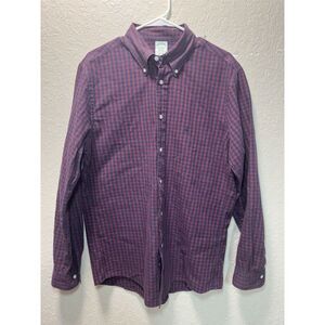 Brooks Brothers Shirt Mens Large Slim Burgundy Plaid Milano‎ Fit Cotton #27